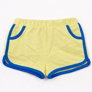 Open Edit Shorts Kids 12M Yellow Dolphin Organic Cotton Blue Trim Retro Style